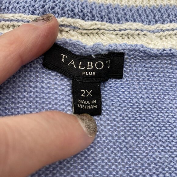 Talbots Linen Sweater Blue V Neck Knit Lightweight Academia Preppy Womens 2X - Picture 3 of 7